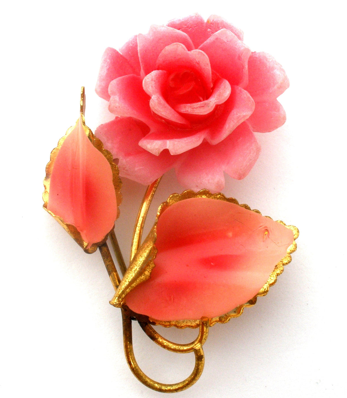Pink Celluloid Rose Brooch Pin Vintage
