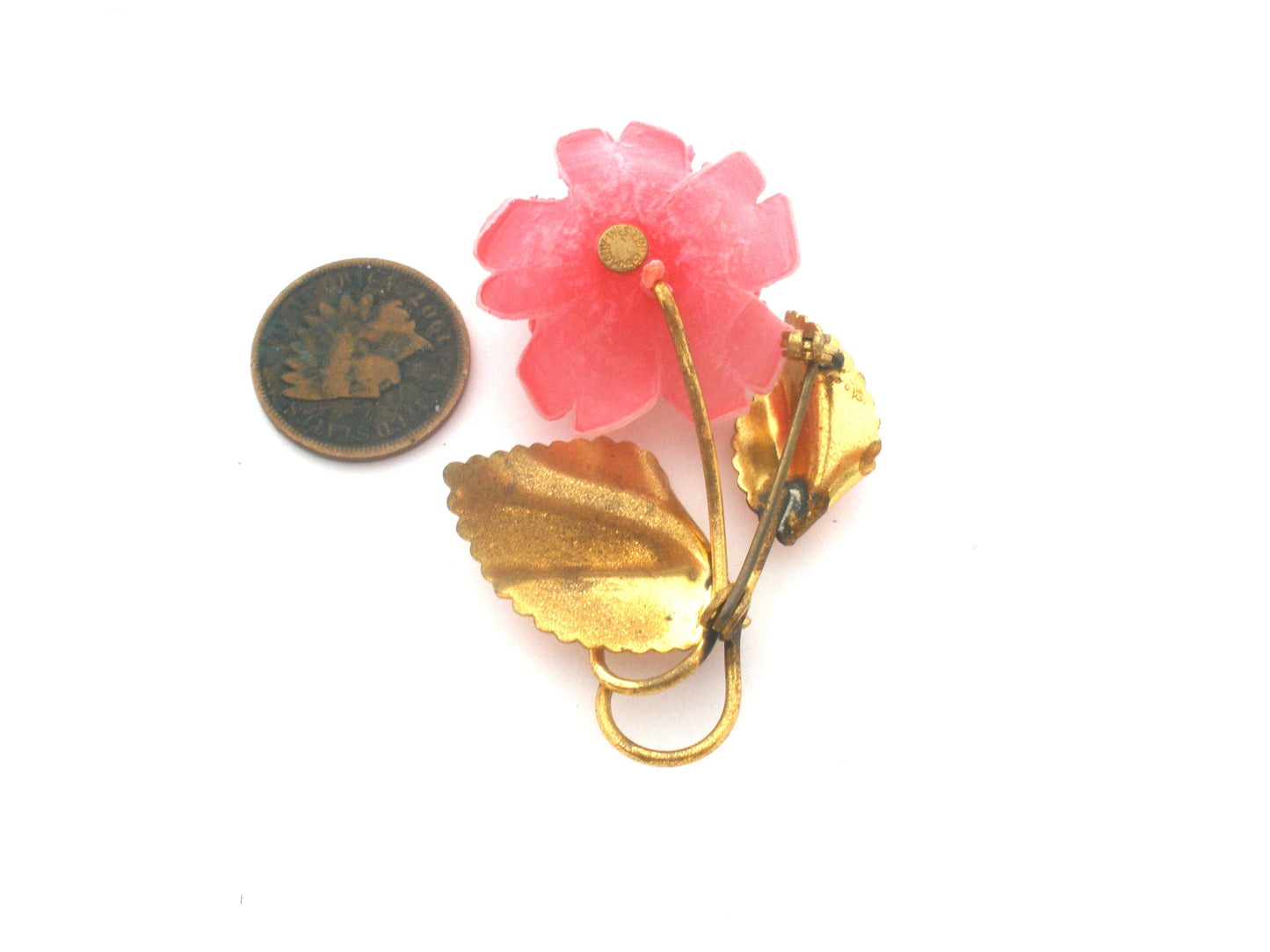 Pink Celluloid Rose Brooch Pin Vintage