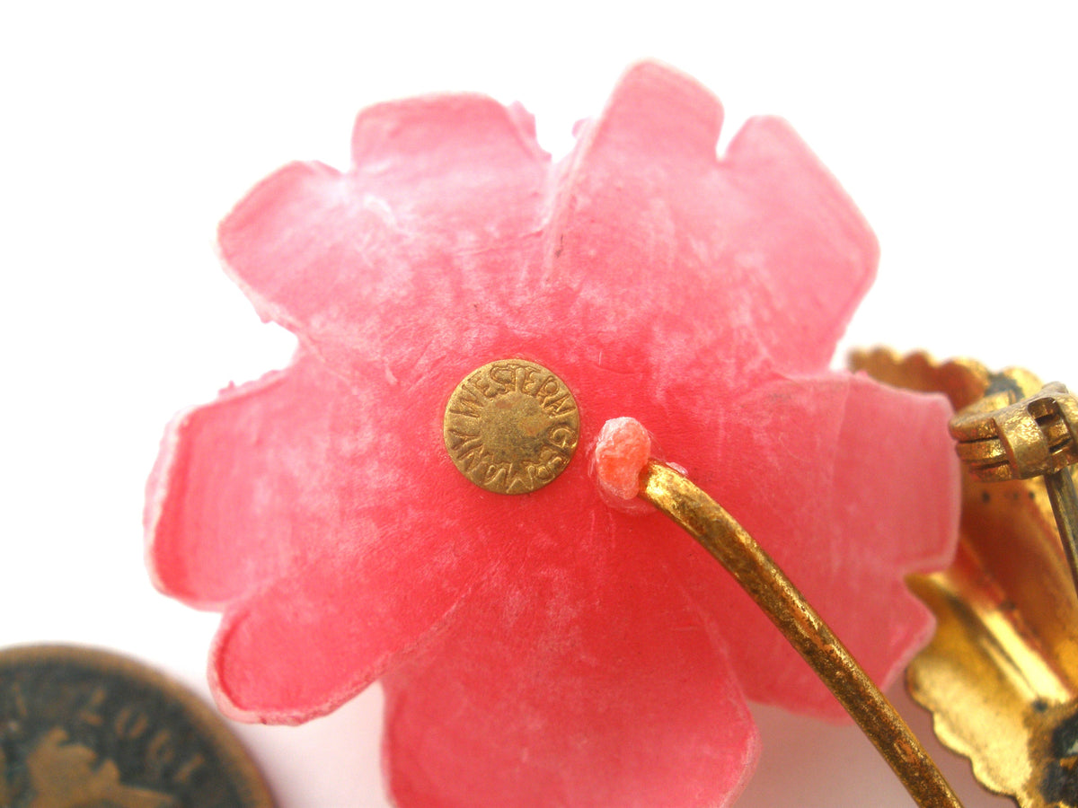 Pink Celluloid Rose Brooch Pin Vintage