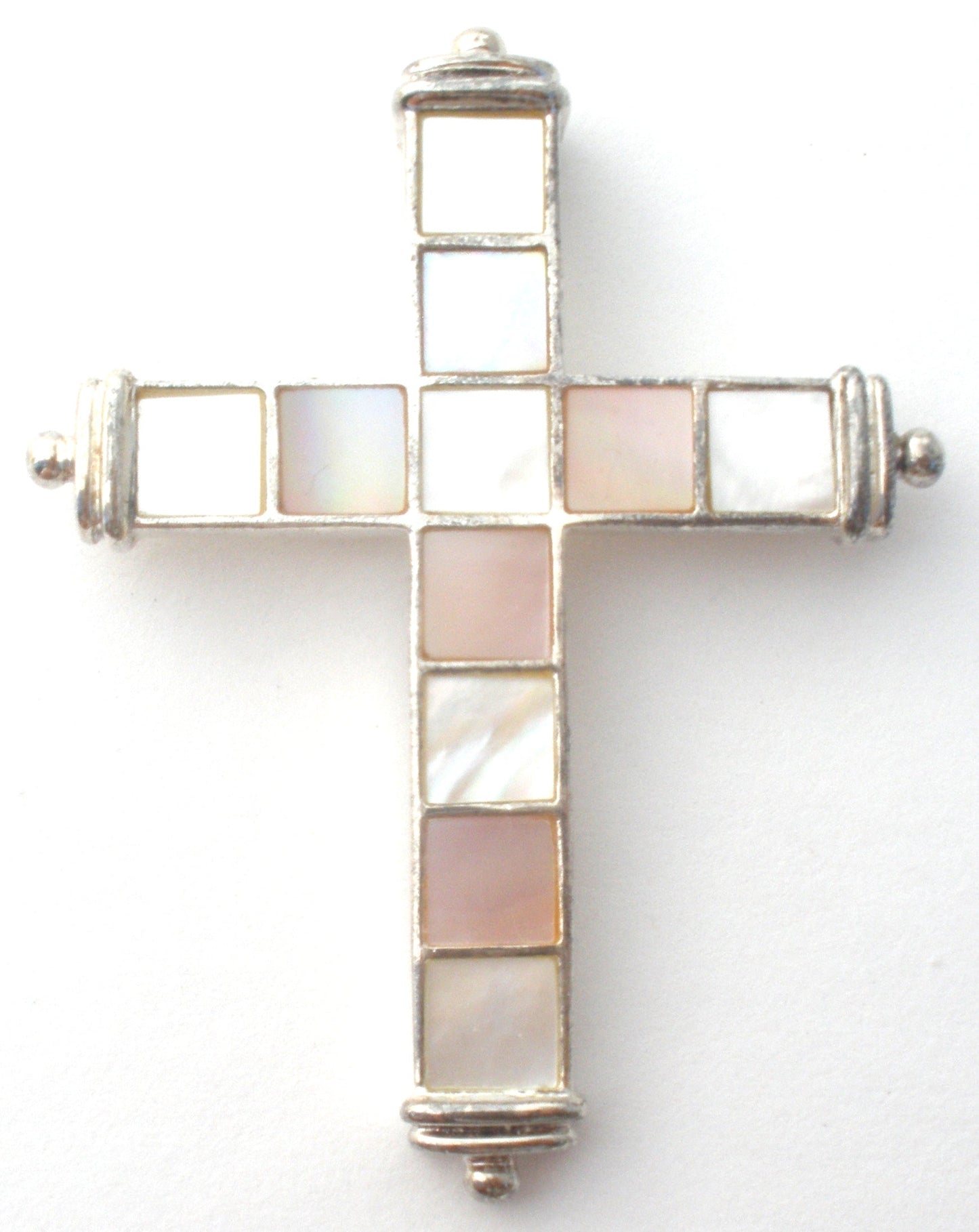 Pink Mother of Pearl Cross Pendant Sterling