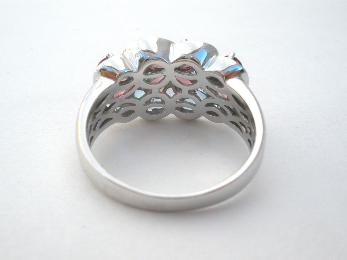 Pink Tourmaline Blue Topaz 14K Gold Ring Size 9