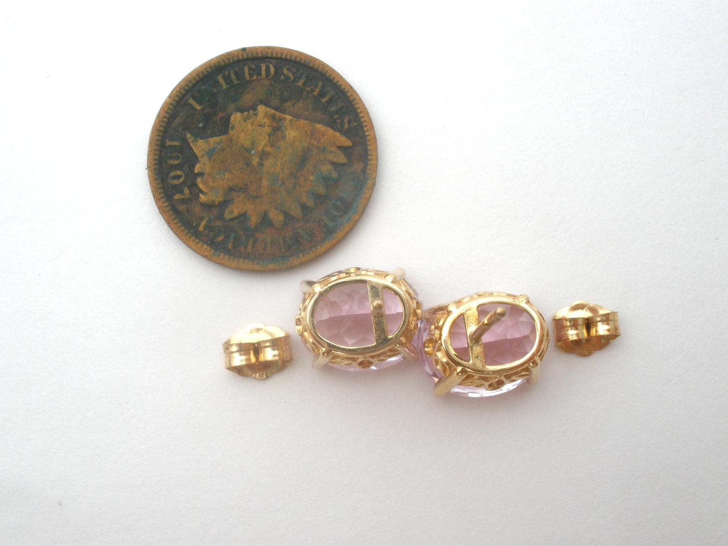 Pink Ice Earrings 14K Gold CZ Pierced Stud