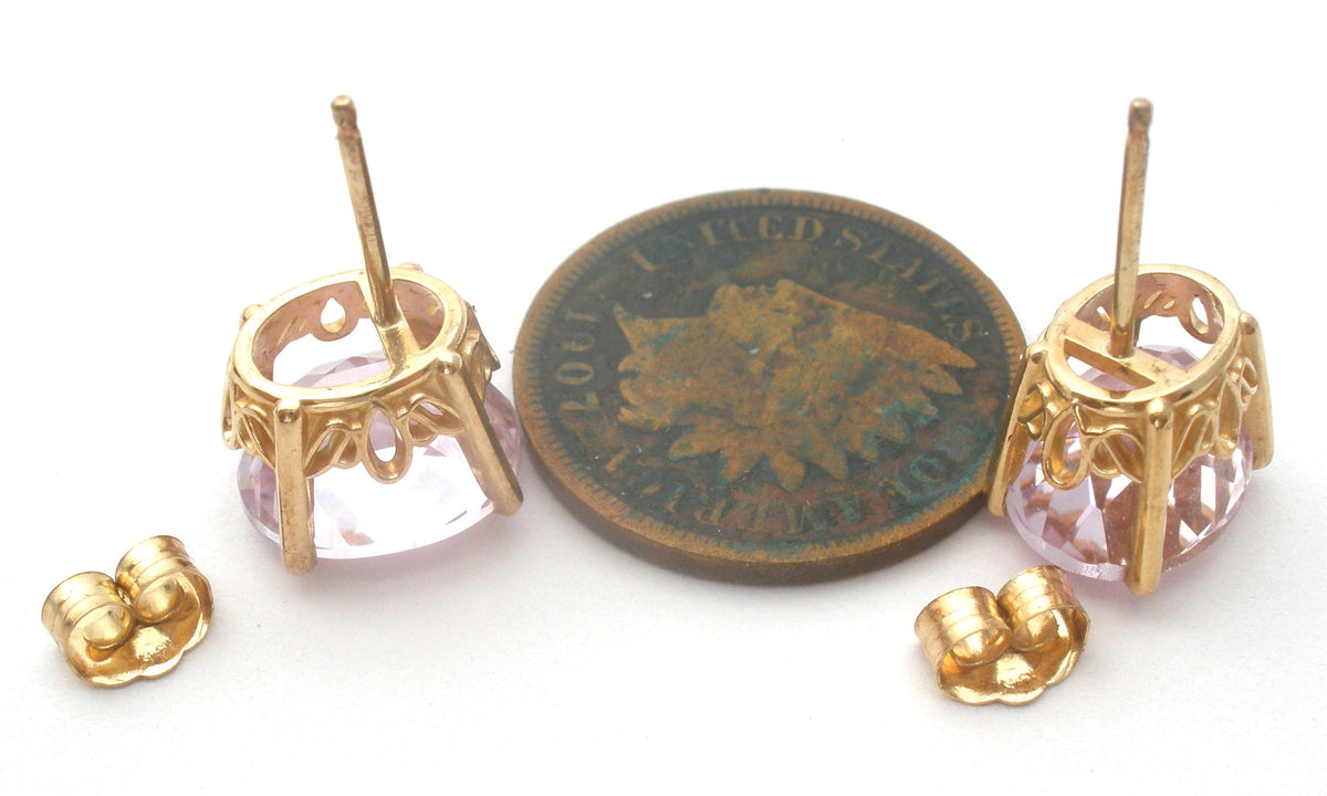 Pink Ice Earrings 14K Gold CZ Pierced Stud