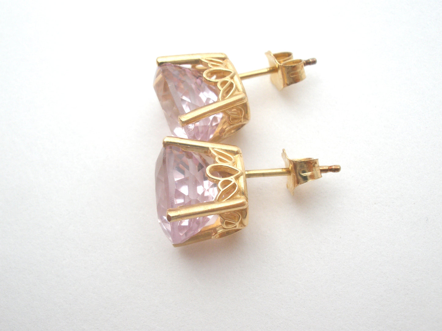 Pink Ice Earrings 14K Gold CZ Pierced Stud