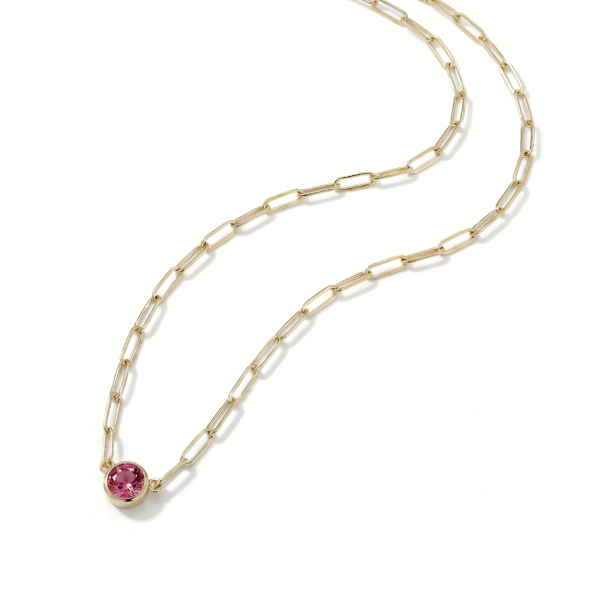 The Paperclip Bezel Necklace | Pink Tourmaline