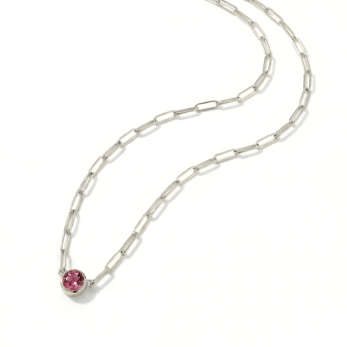 The Paperclip Bezel Necklace | Pink Tourmaline