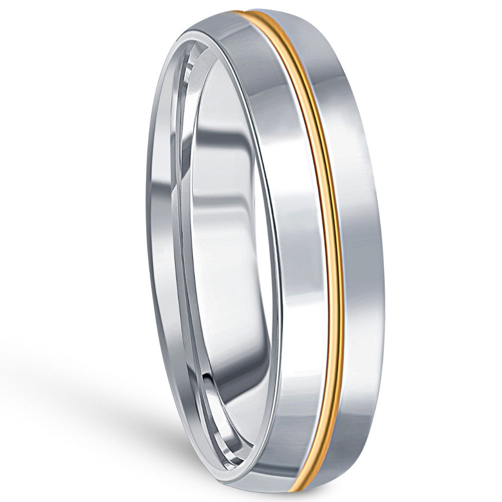 Men's Polished Tungsten & Gold Plated Two Tone 6mm Ring Wedding Band