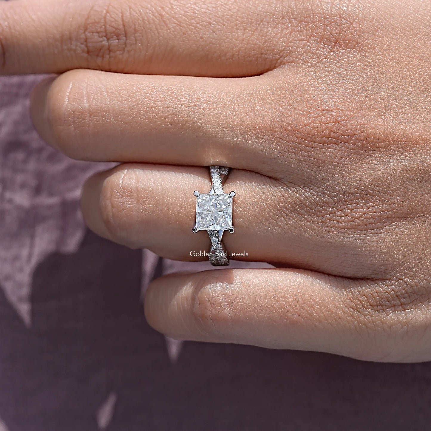 Princess Cut Moissanite Twisted Accent Engagement Ring