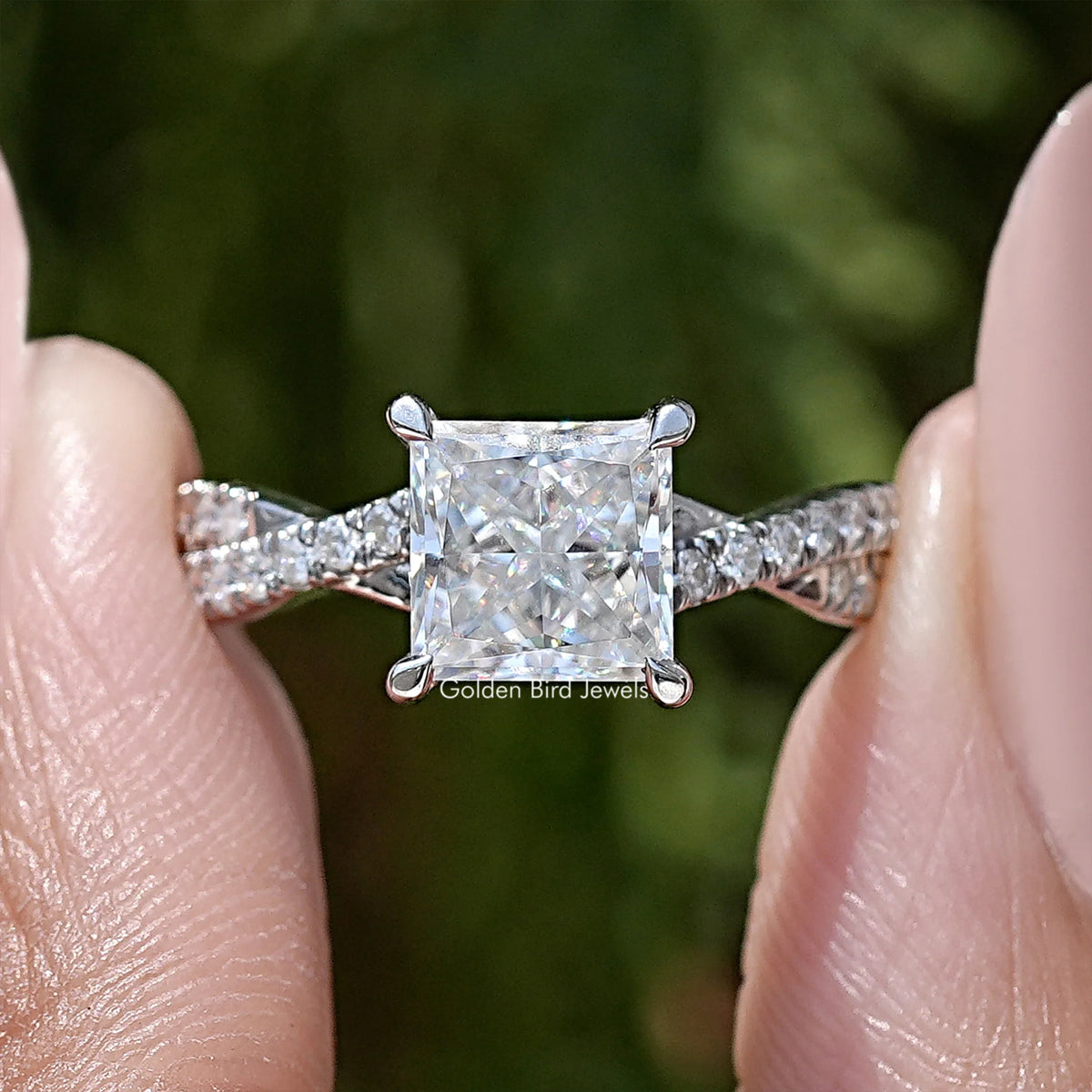 Princess Cut Moissanite Twisted Accent Engagement Ring