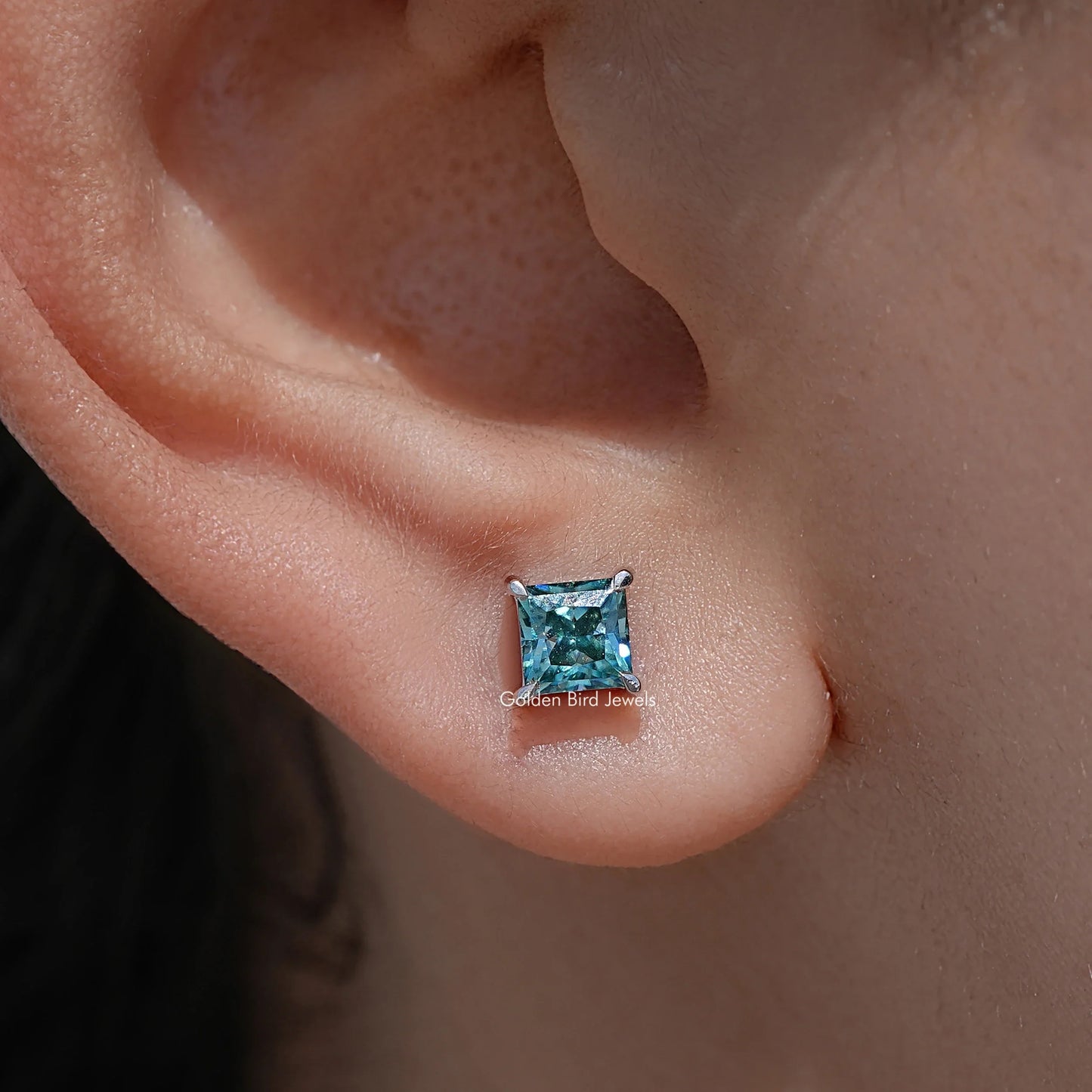 Princess Cut Moissanite Screw Back Earrings