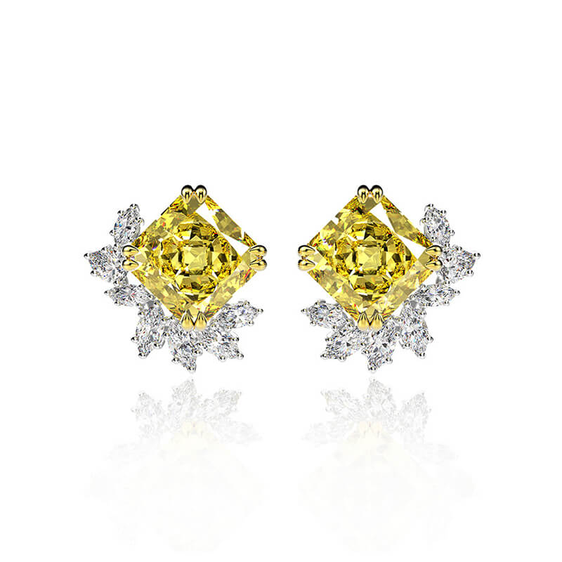 Princess-Cut Lab-Sapphire Cluster Sterling Silver Stud Earrings