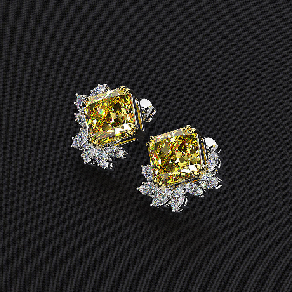 Princess-Cut Lab-Sapphire Cluster Sterling Silver Stud Earrings