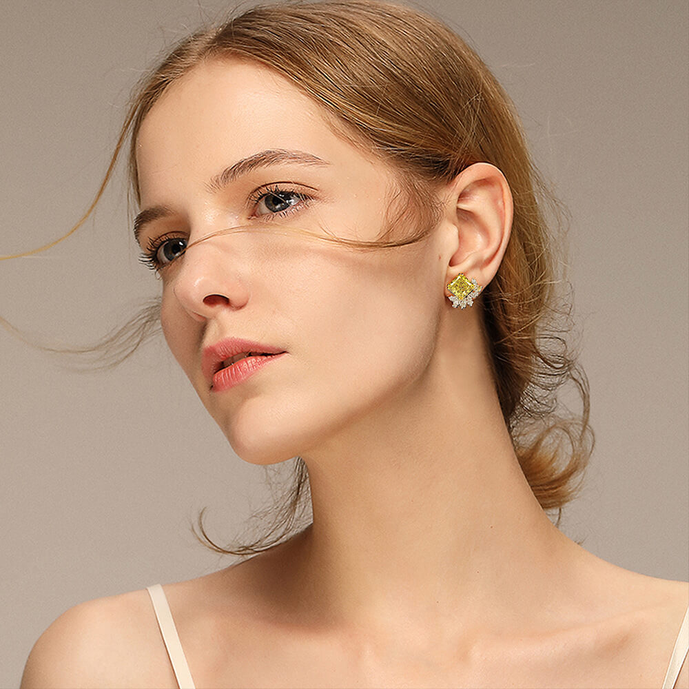 Princess-Cut Lab-Sapphire Cluster Sterling Silver Stud Earrings