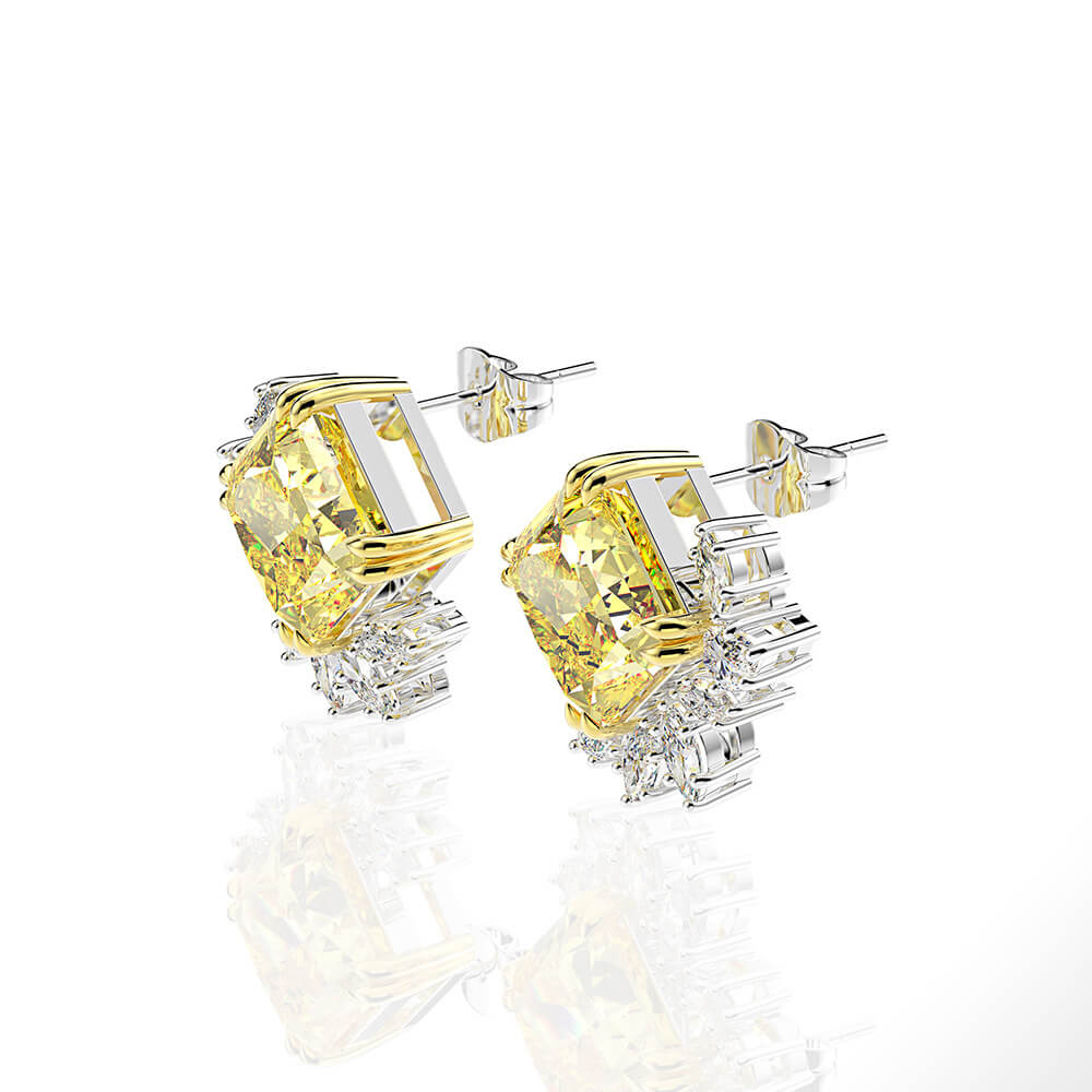 Princess-Cut Lab-Sapphire Cluster Sterling Silver Stud Earrings