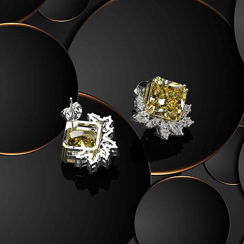 Princess-Cut Lab-Sapphire Cluster Sterling Silver Stud Earrings