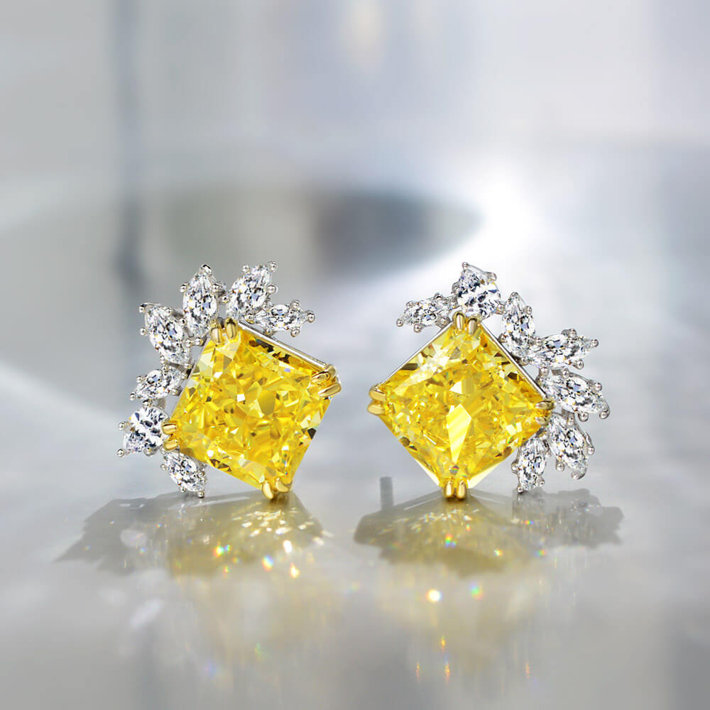 Princess-Cut Lab-Sapphire Cluster Sterling Silver Stud Earrings