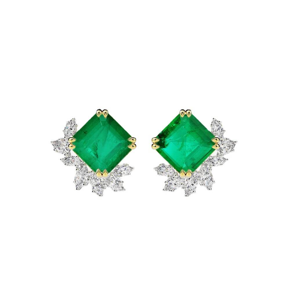 Princess-Cut Lab-Sapphire Cluster Sterling Silver Stud Earrings
