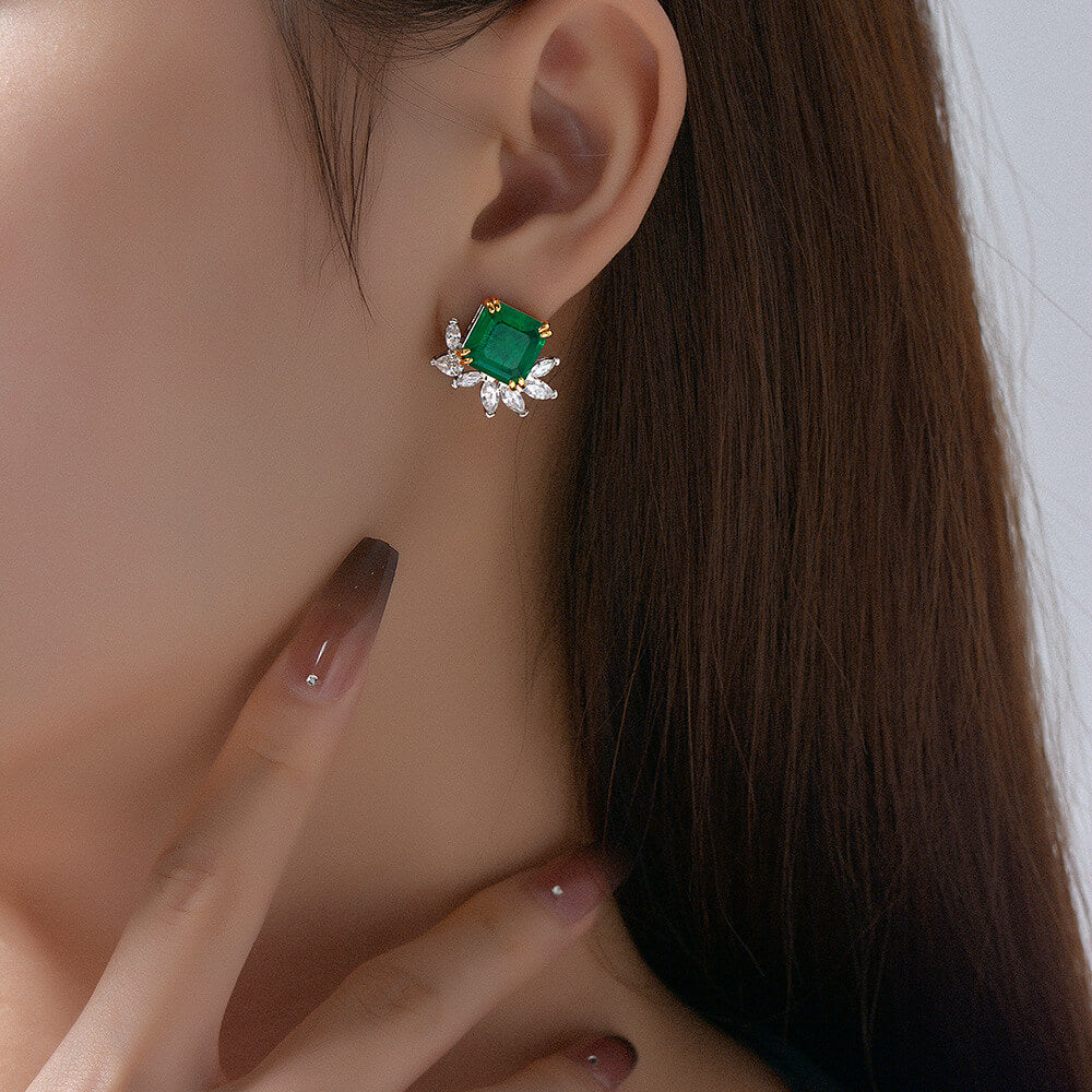 Princess-Cut Lab-Sapphire Cluster Sterling Silver Stud Earrings