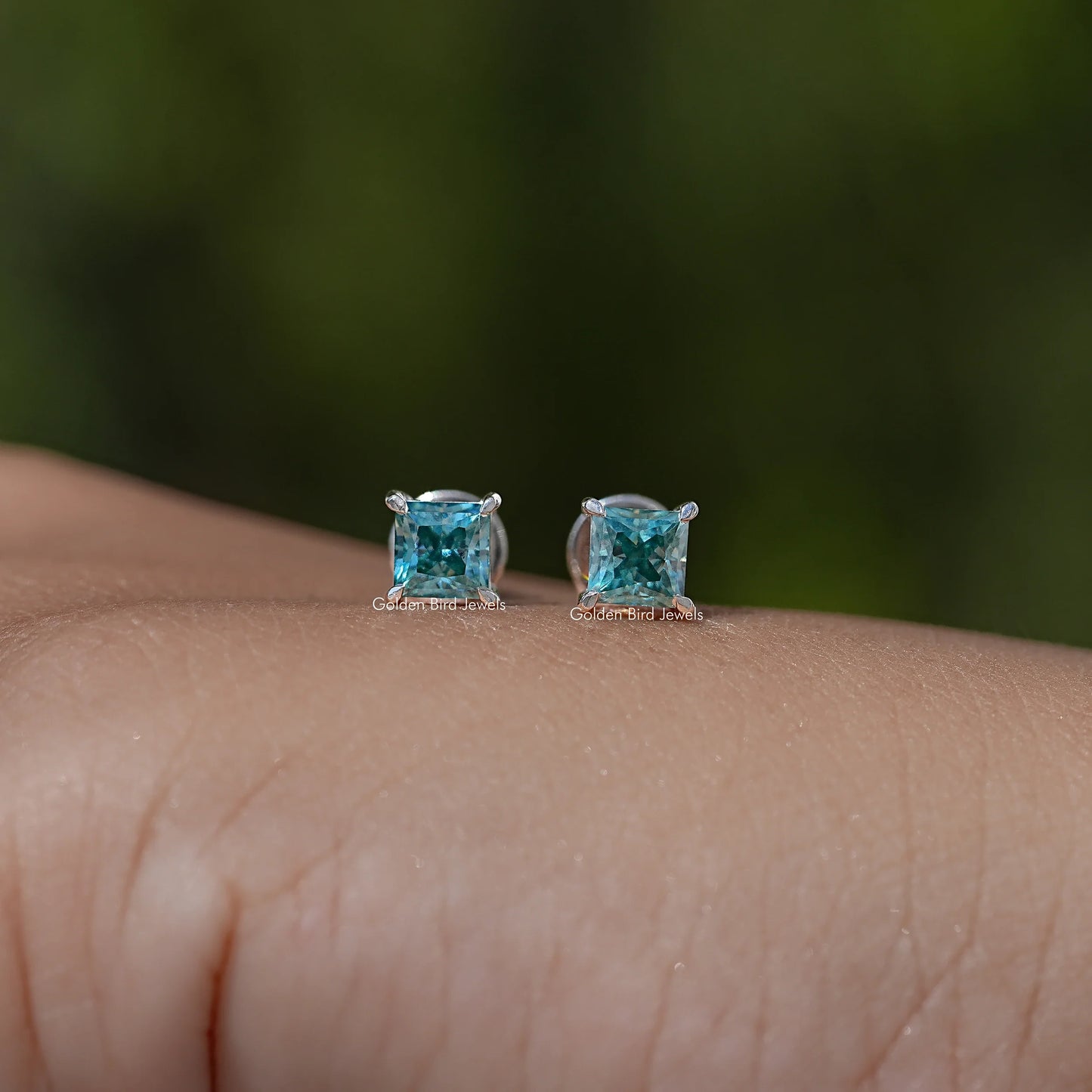 Princess Cut Moissanite Screw Back Earrings