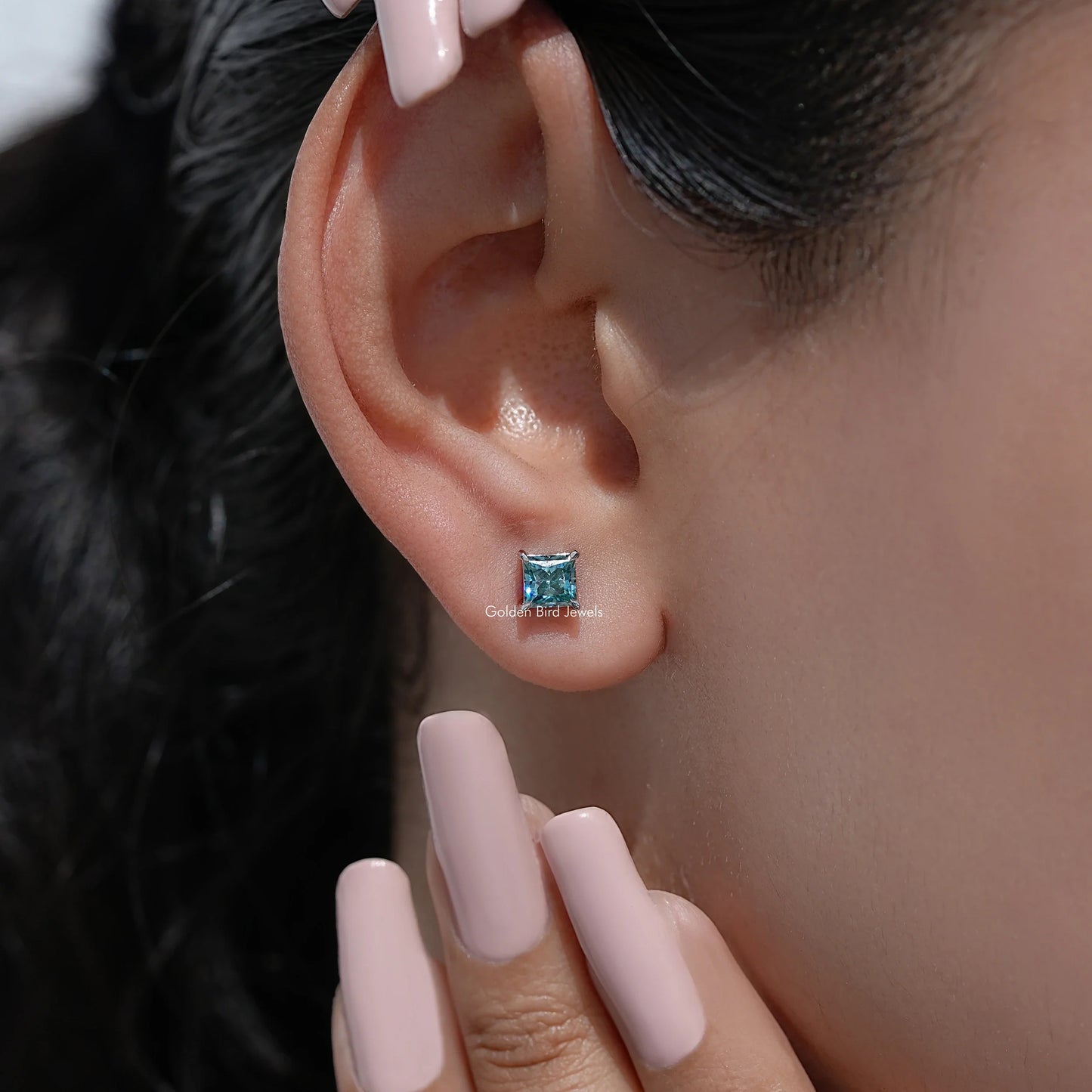 Princess Cut Moissanite Screw Back Earrings