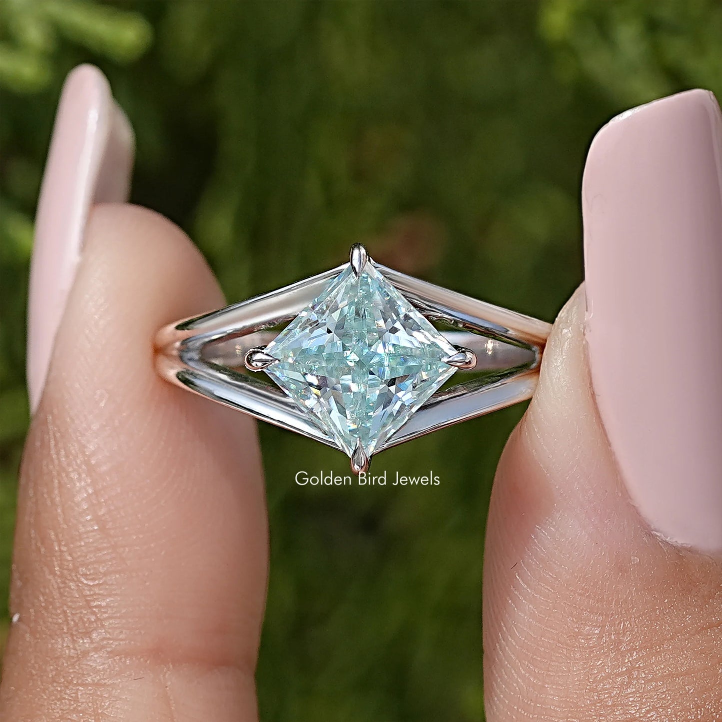 Princess Moissanite Split Shank Wedding Ring