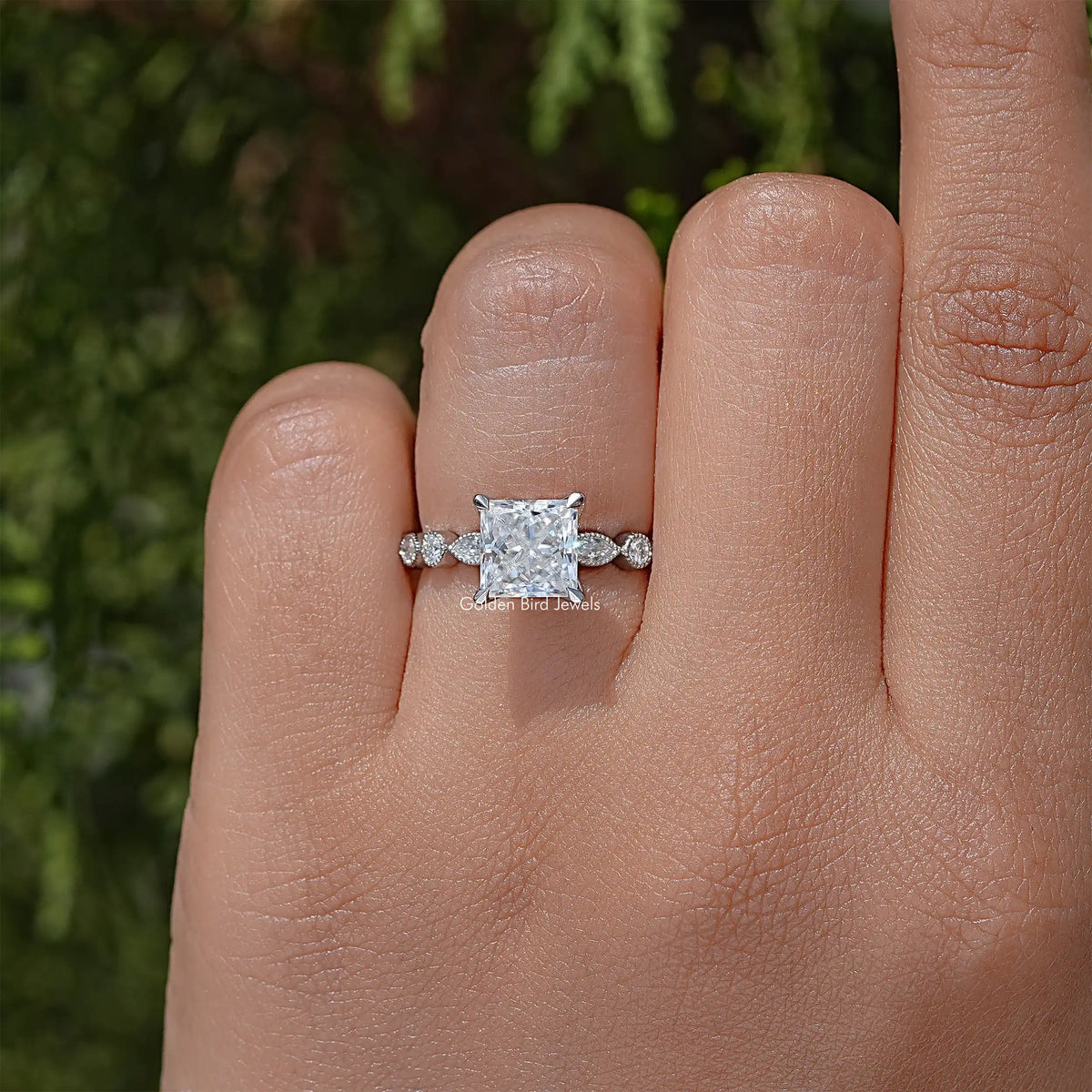 Princess Cut Moissanite Miligraine Set Wedding Ring