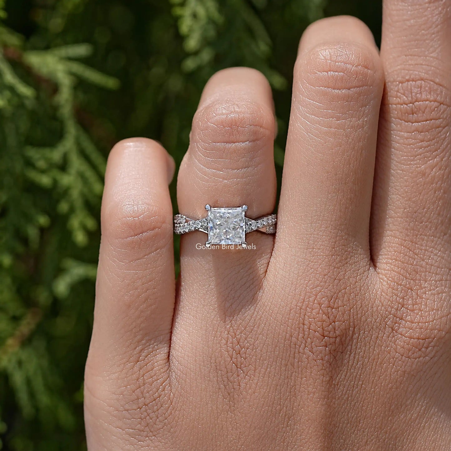 Princess Cut Moissanite Twisted Accent Engagement Ring