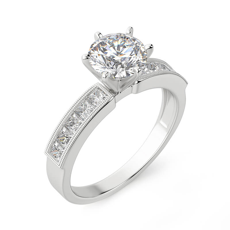 Princess Channel Set Cathedral Moissanite Engagement Ring