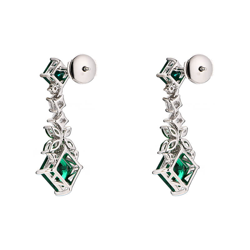 Princess Cut Emerald Chain Drop Earrings In Sterling Silver