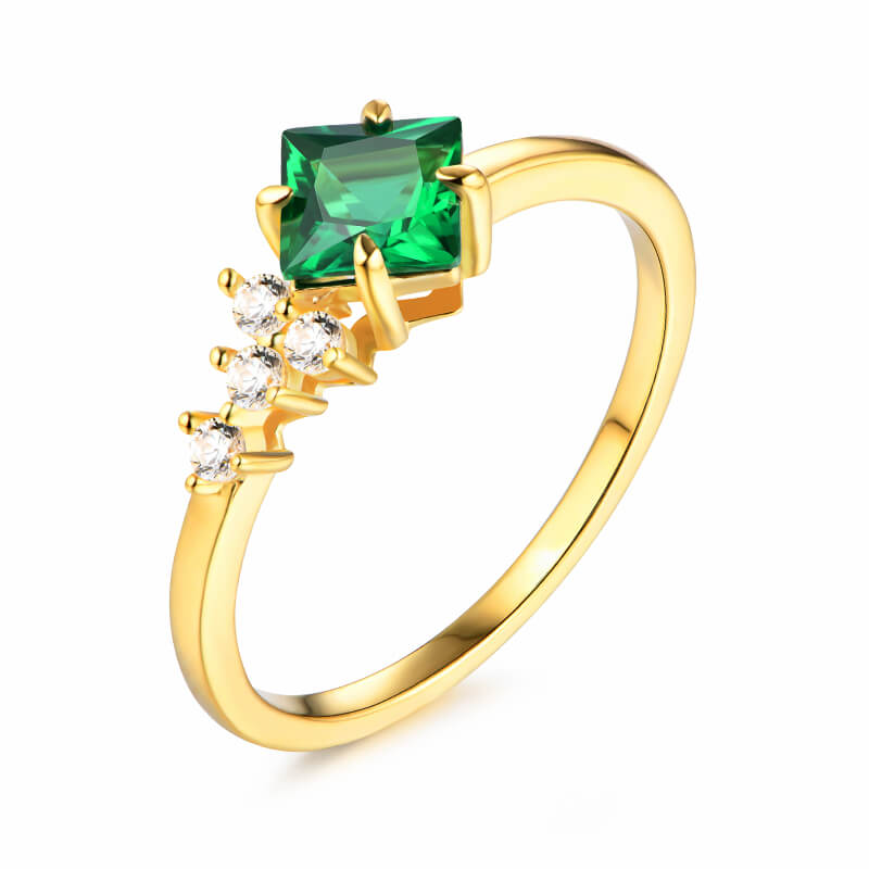Princess Cut Emerald Cluster Sterling Silver Ring