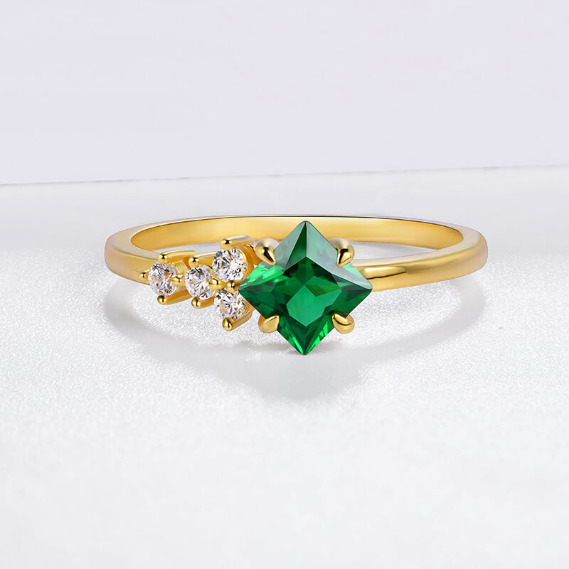 Princess Cut Emerald Cluster Sterling Silver Ring