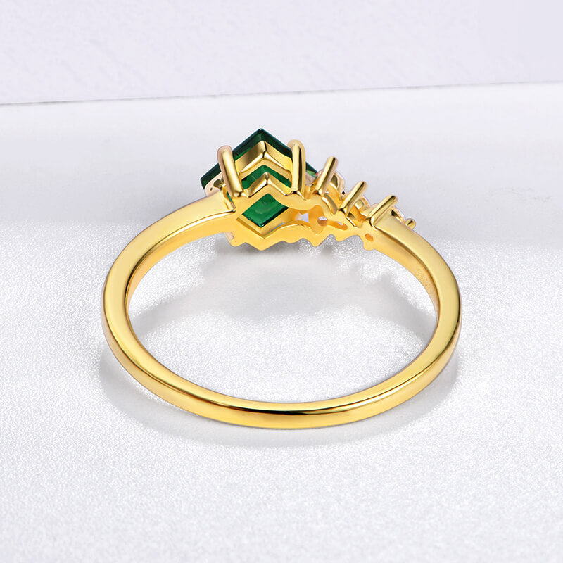 Princess Cut Emerald Cluster Sterling Silver Ring