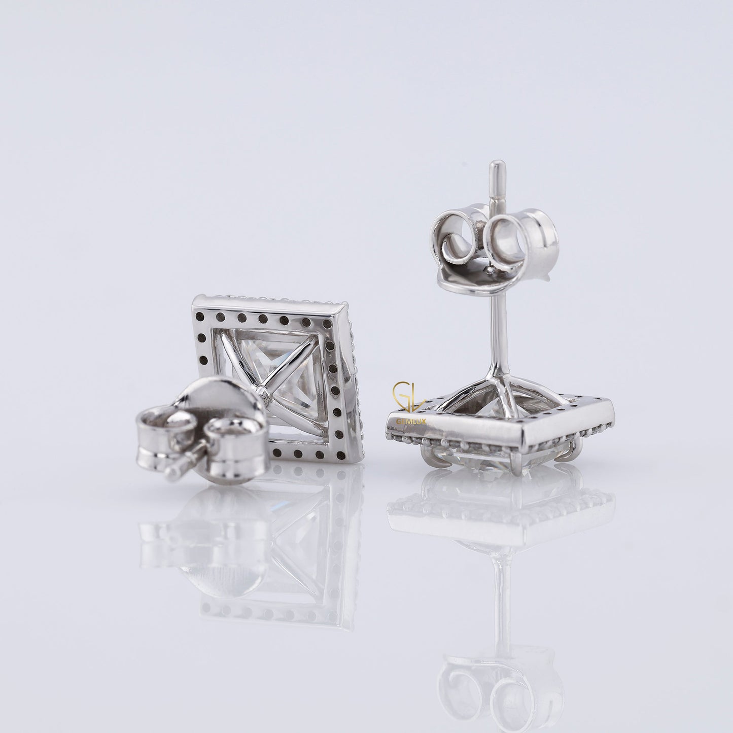 Princess Cut Lab Grown Diamond Halo Stud Earrings