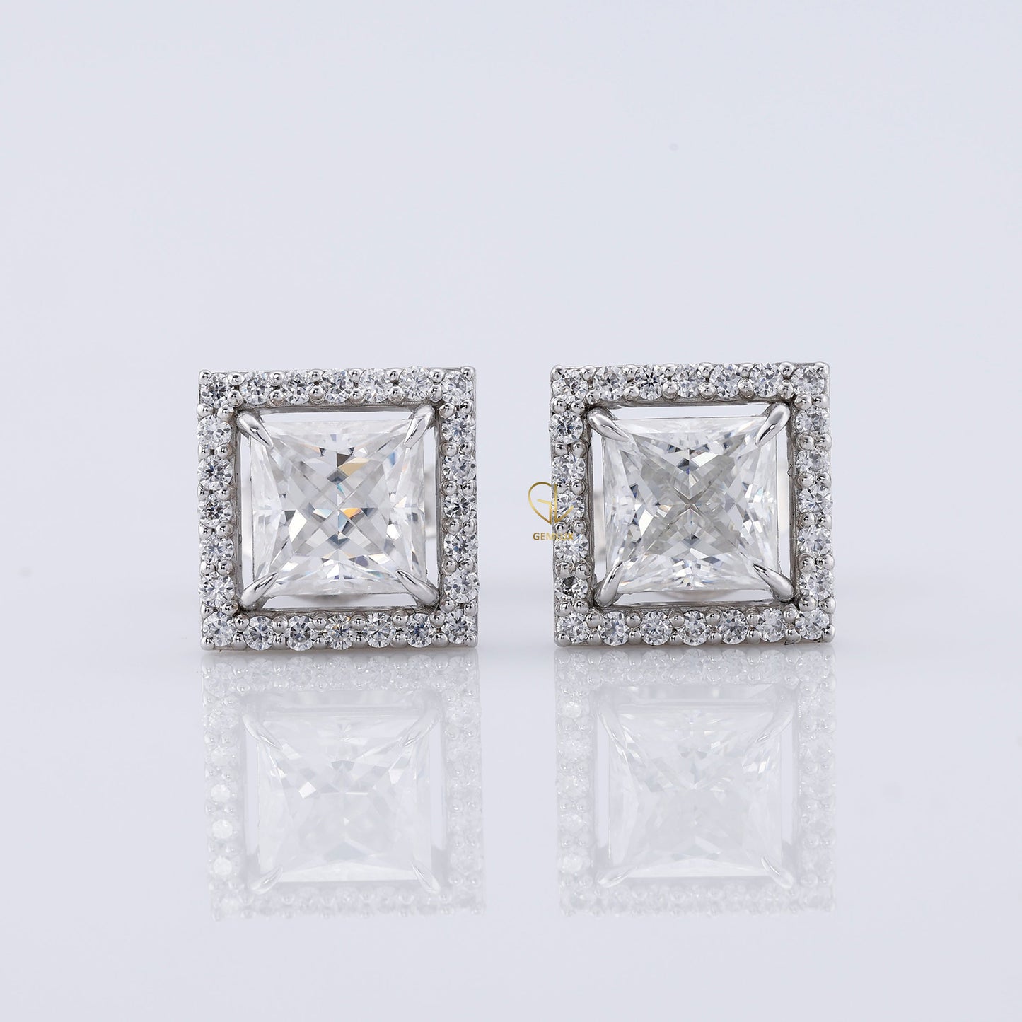 Princess Cut Lab Grown Diamond Halo Stud Earrings