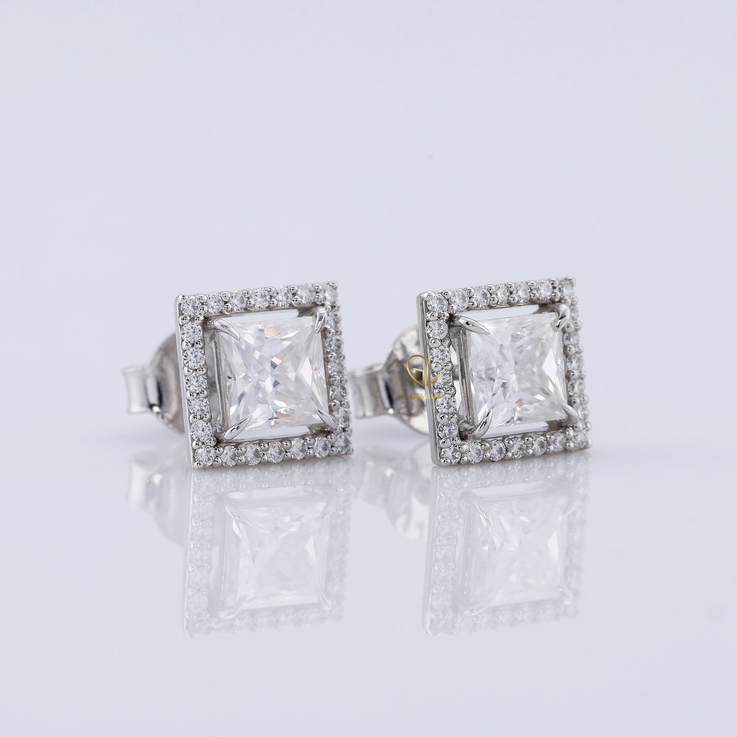 Princess Cut Lab Grown Diamond Halo Stud Earrings