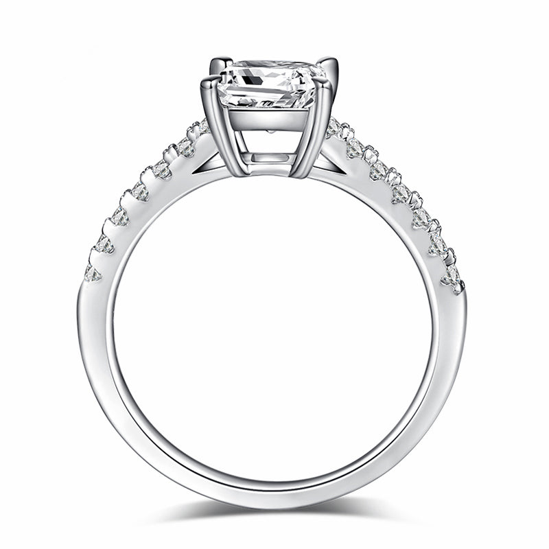 Princess Cut Moissanite Pave Engagement Ring In Sterling Silver