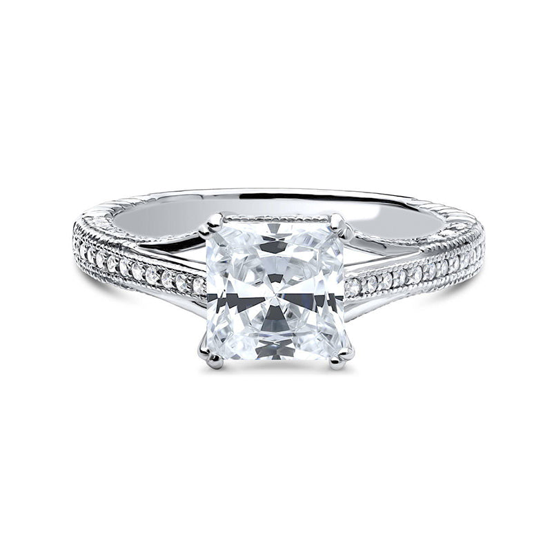 Princess Cut Moissanite Triple Row Pave Engagement Ring
