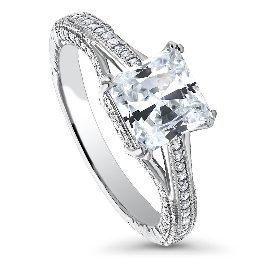 Princess Cut Moissanite Triple Row Pave Engagement Ring