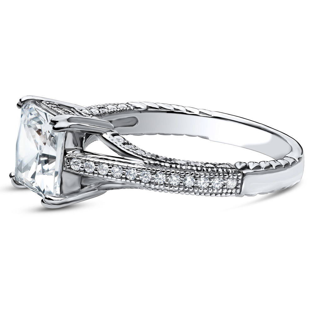 Princess Cut Moissanite Triple Row Pave Engagement Ring
