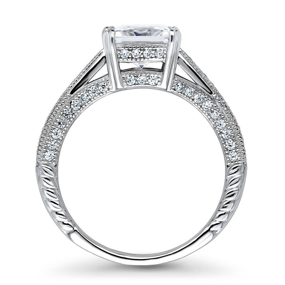 Princess Cut Moissanite Triple Row Pave Engagement Ring