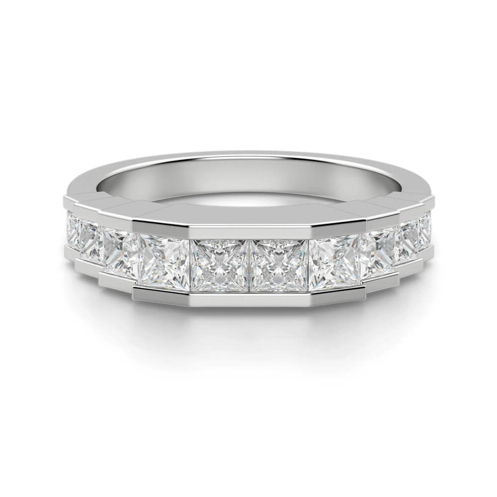 Princess Moissanite Staircase Channel Set Half Eternity Wedding Band