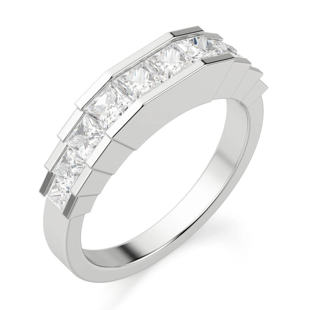 Princess Moissanite Staircase Channel Set Half Eternity Wedding Band