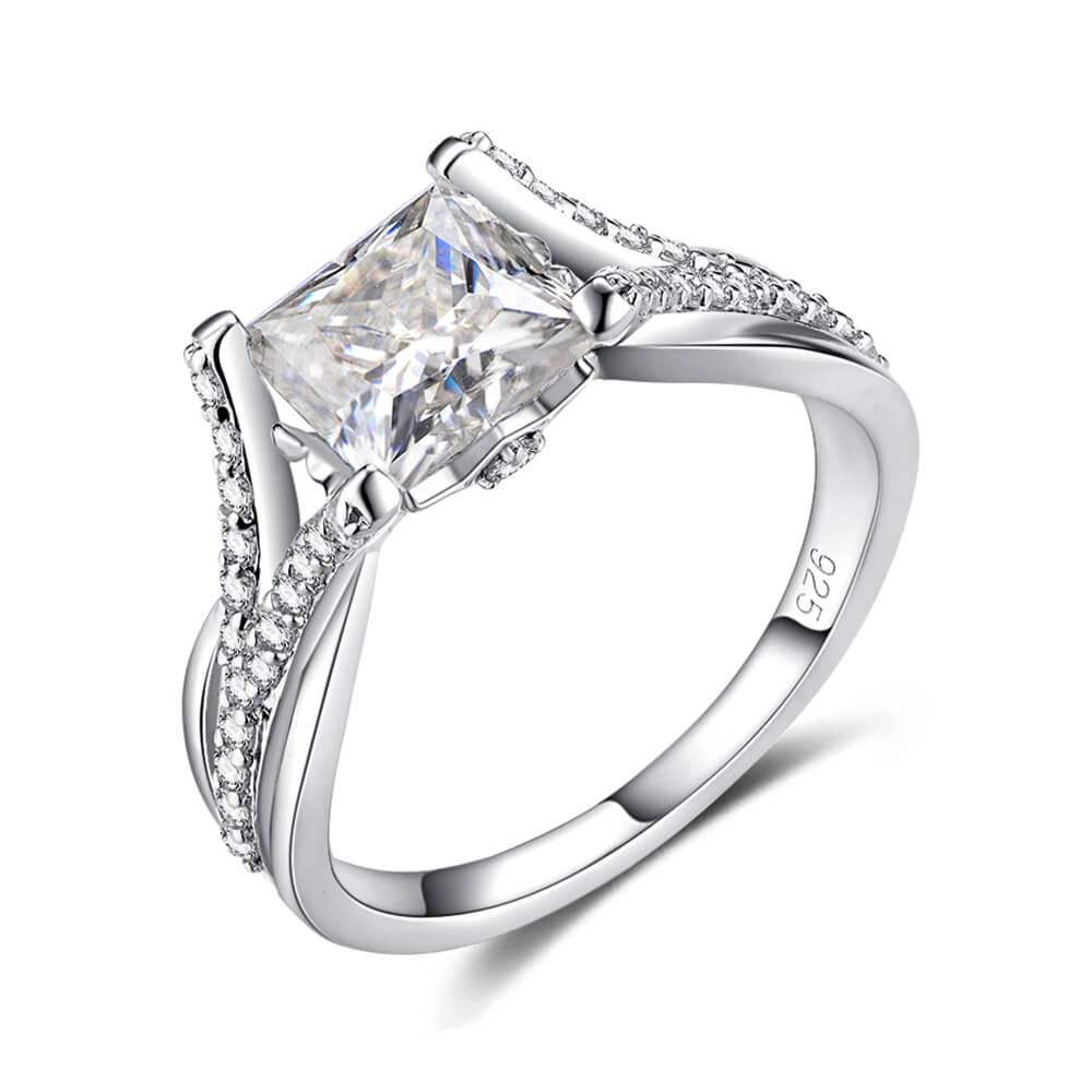 Princess Moissanite Split Shank Pave Bridal Engagement Ring Set