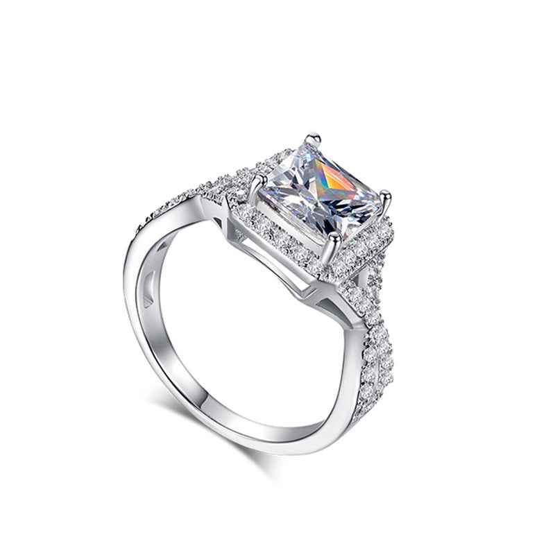 Halo Princess Cut Moissanite Twisted Pave Sterling Silver Ring