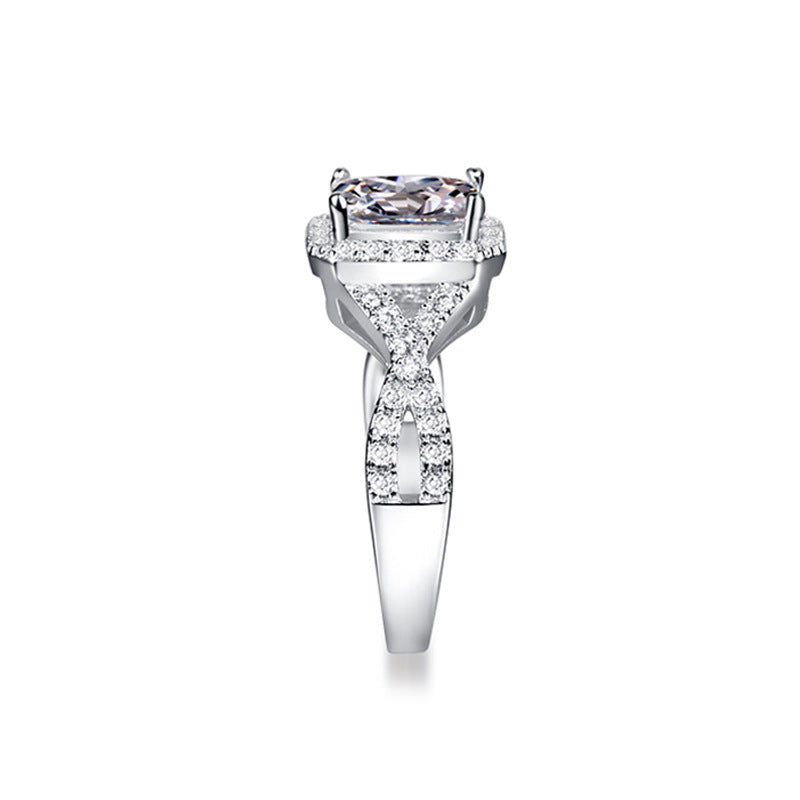 Halo Princess Cut Moissanite Twisted Pave Sterling Silver Ring