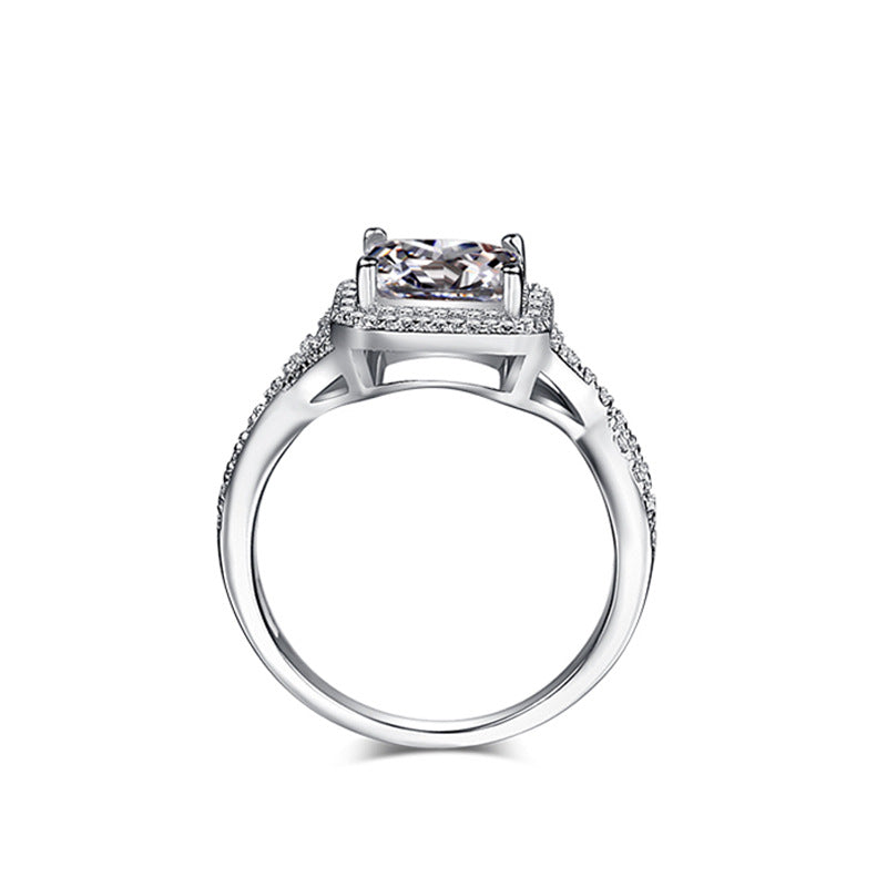 Halo Princess Cut Moissanite Twisted Pave Sterling Silver Ring