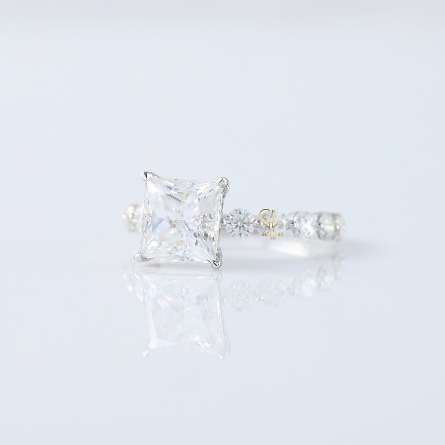Princess Cut Lab Grown Floating Bubble Accent Engagement Ring