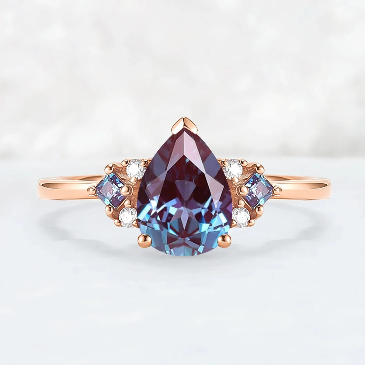 Princess Mononoke Pear Cut Alexandrite Cluster Engagaement Ring