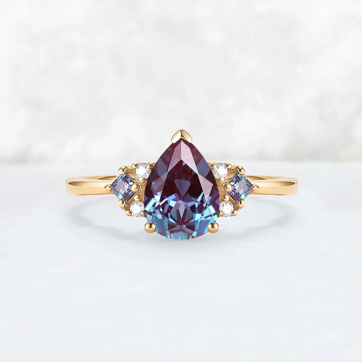 Princess Mononoke Pear Cut Alexandrite Cluster Engagaement Ring