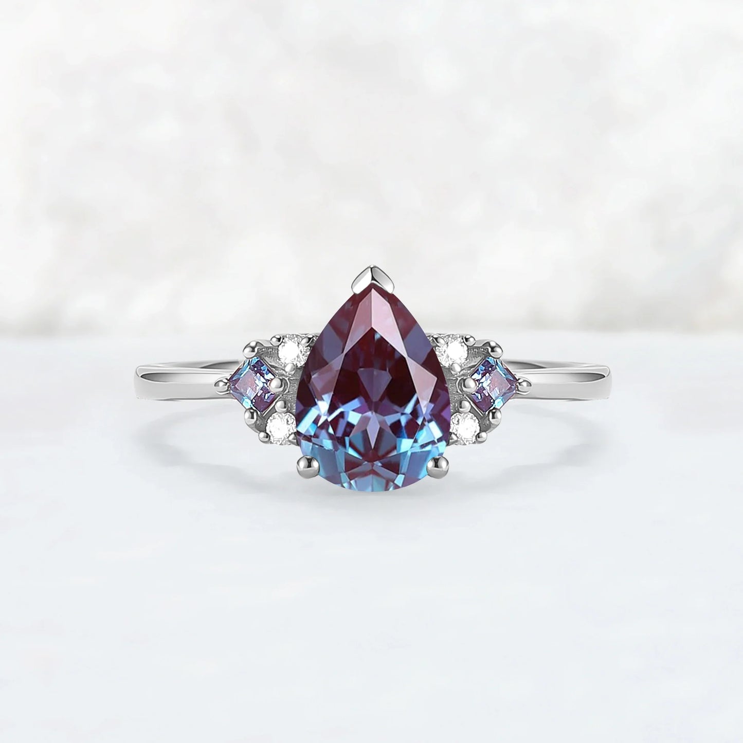Princess Mononoke Pear Cut Alexandrite Cluster Engagaement Ring
